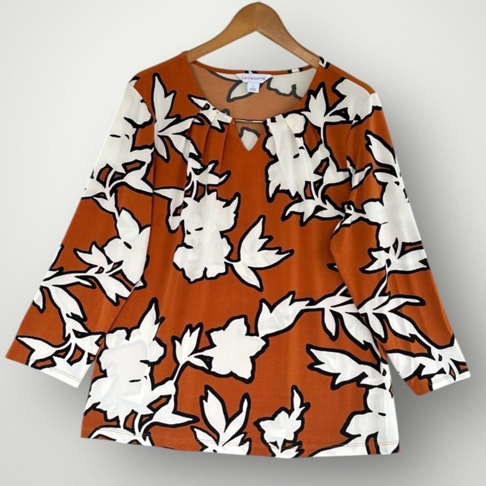 Women's Rust Floral Keyhole Blouse